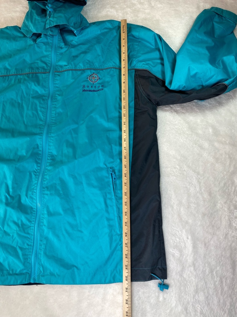 Cheneral Brand Boston Massachusetts Teal/ Navy Blue Windbreaker Jacket Hooded XL - Picture 7 of 9